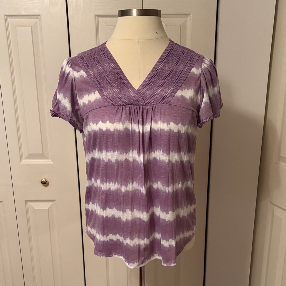 Cato Purple and White Short Sleeve Top